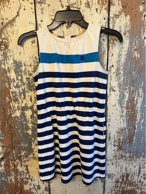 Girls Burberry Blue White striped summer dress, size 140cm 8/10